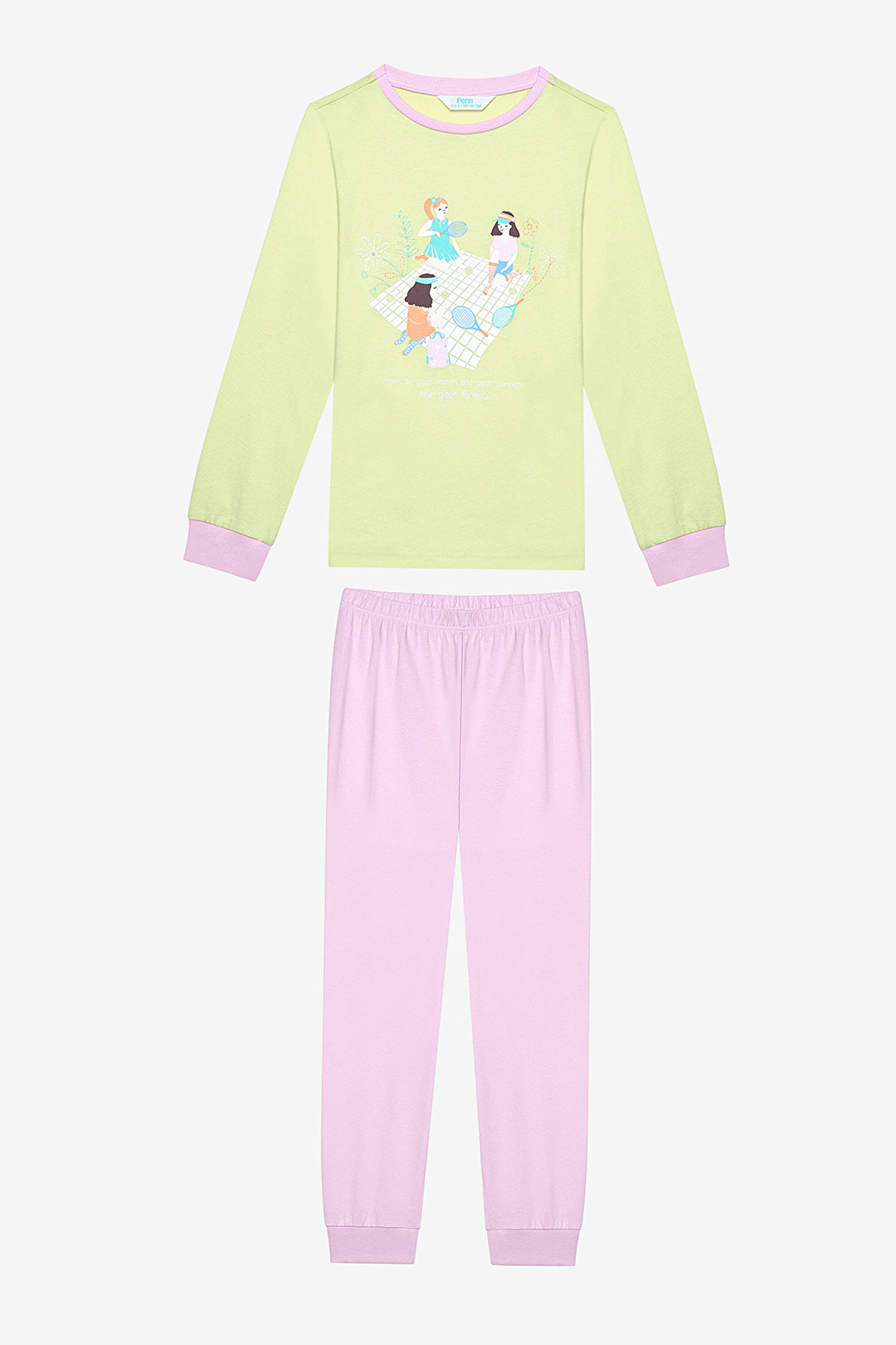 Cotton Girls Tennis Picnic 2-Piece Multicolored Pajama Set