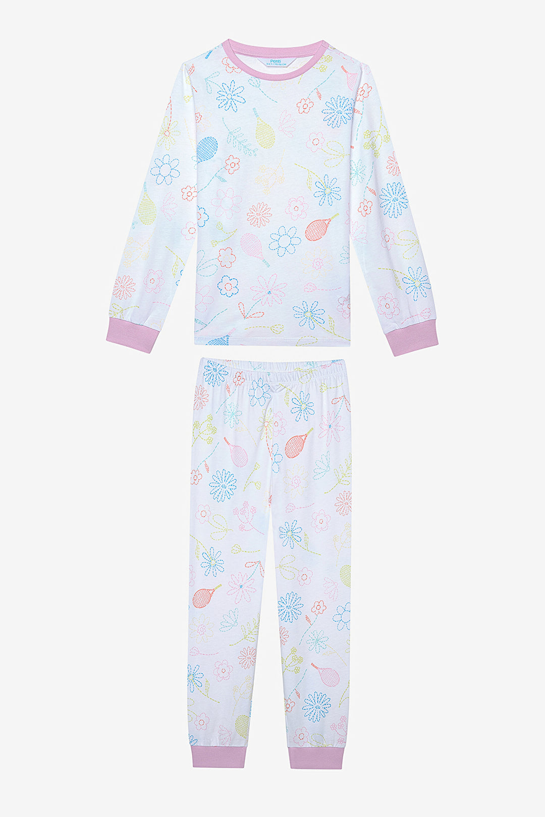 Cotton Girls Tennis Picnic 2-Piece Multicolored Pajama Set