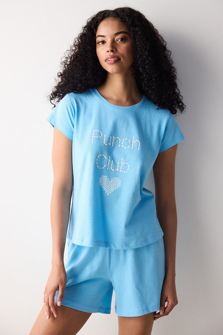 Blue Heart Shorts Blue Pajama Set