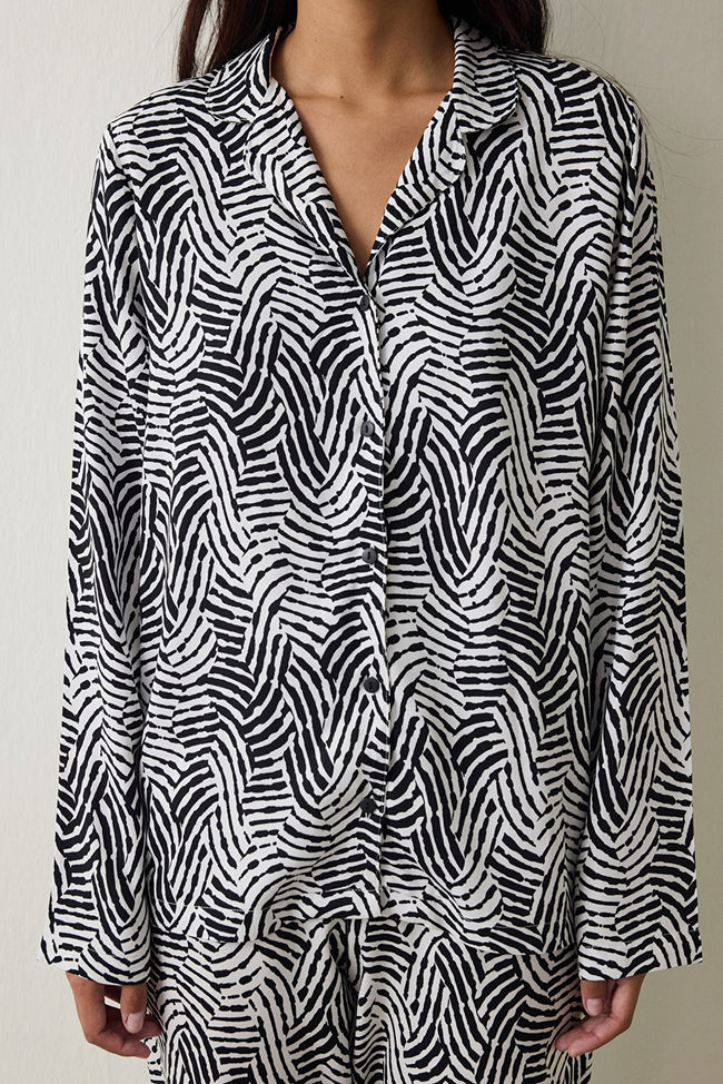 Off White Angie Striped Shirt Collar Long Sleeve Pajama Set Main Image