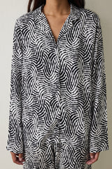 Off White Angie Striped Shirt Collar Long Sleeve Pajama Set