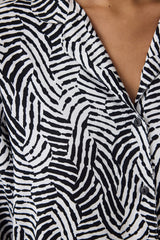 Off White Angie Striped Shirt Collar Long Sleeve Pajama Set