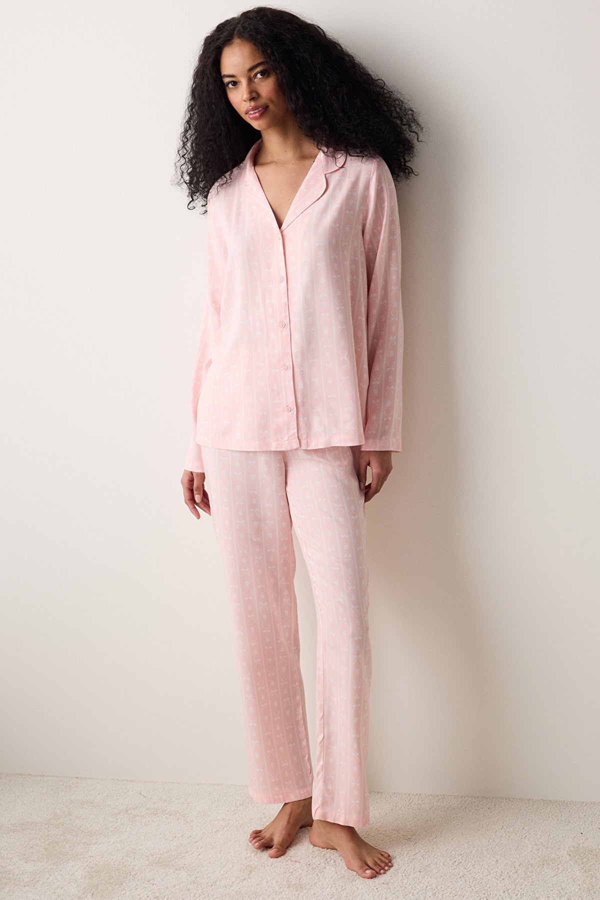 Cute Bows Shirt Pants Pajama Set