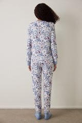 Light Blue Tea Party Drink Patterned Crew Neck Pajama Set
