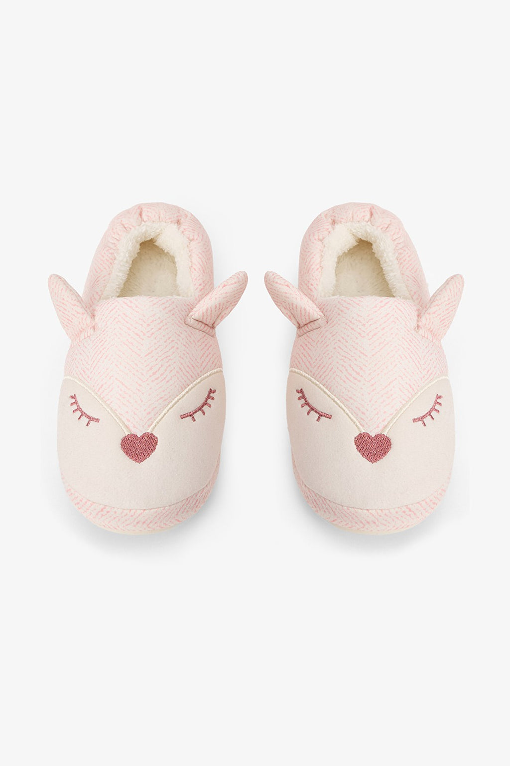 Light Pink Sleepy Fox Embroidered House Slippers