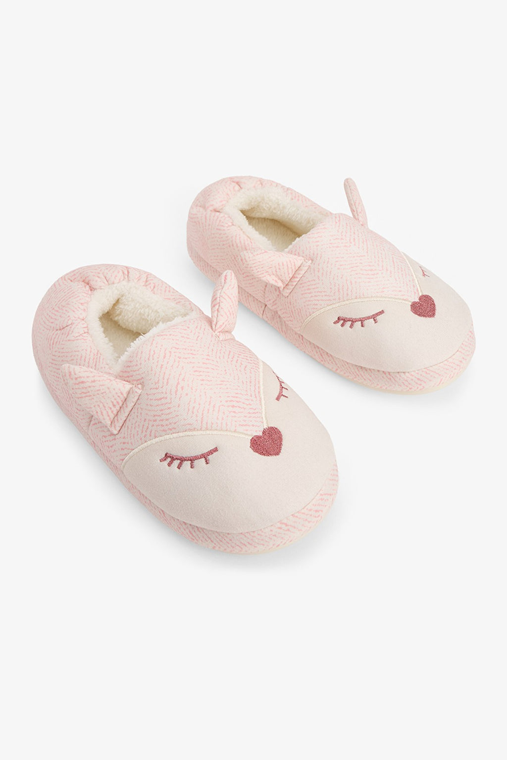 Light Pink Sleepy Fox Embroidered House Slippers