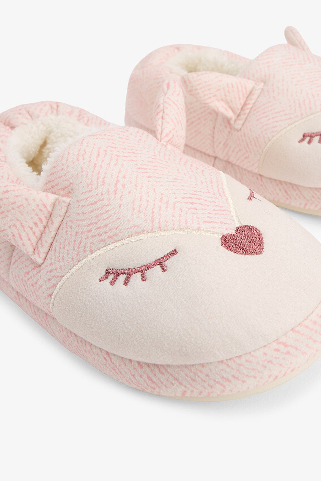Light Pink Sleepy Fox Embroidered House Slippers