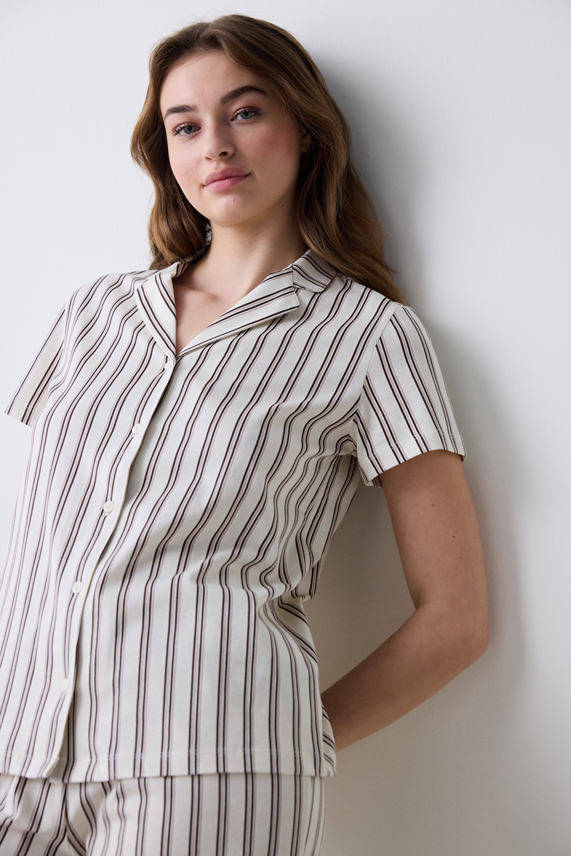 Open Mind Shirt Pants Ecru Pajama Set