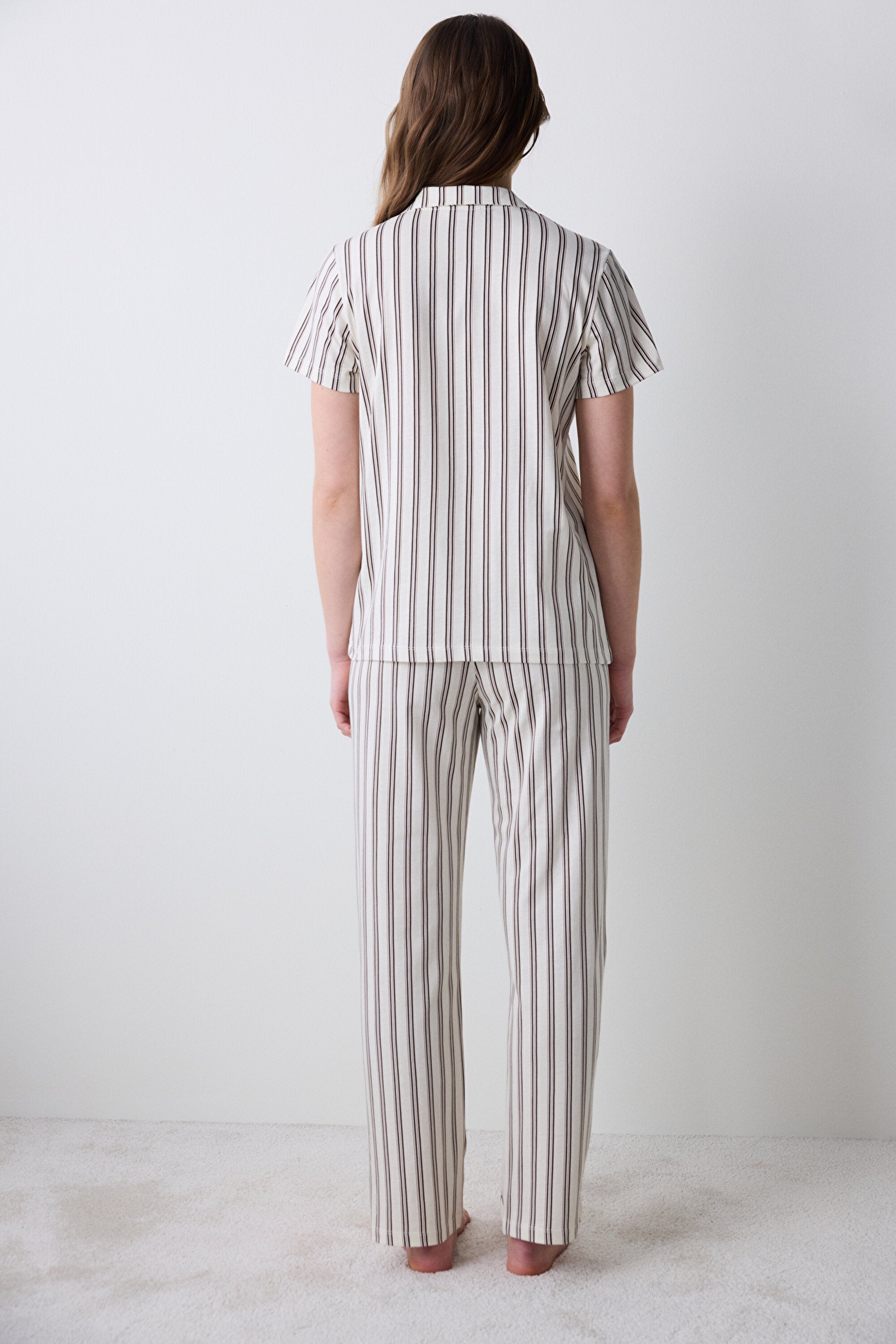 Open Mind Shirt Pants Ecru Pajama Set