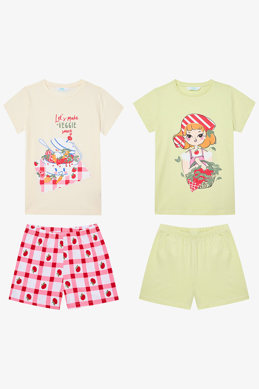 Girls Tomato Sauce Multicolored 2-Piece Pajama Set