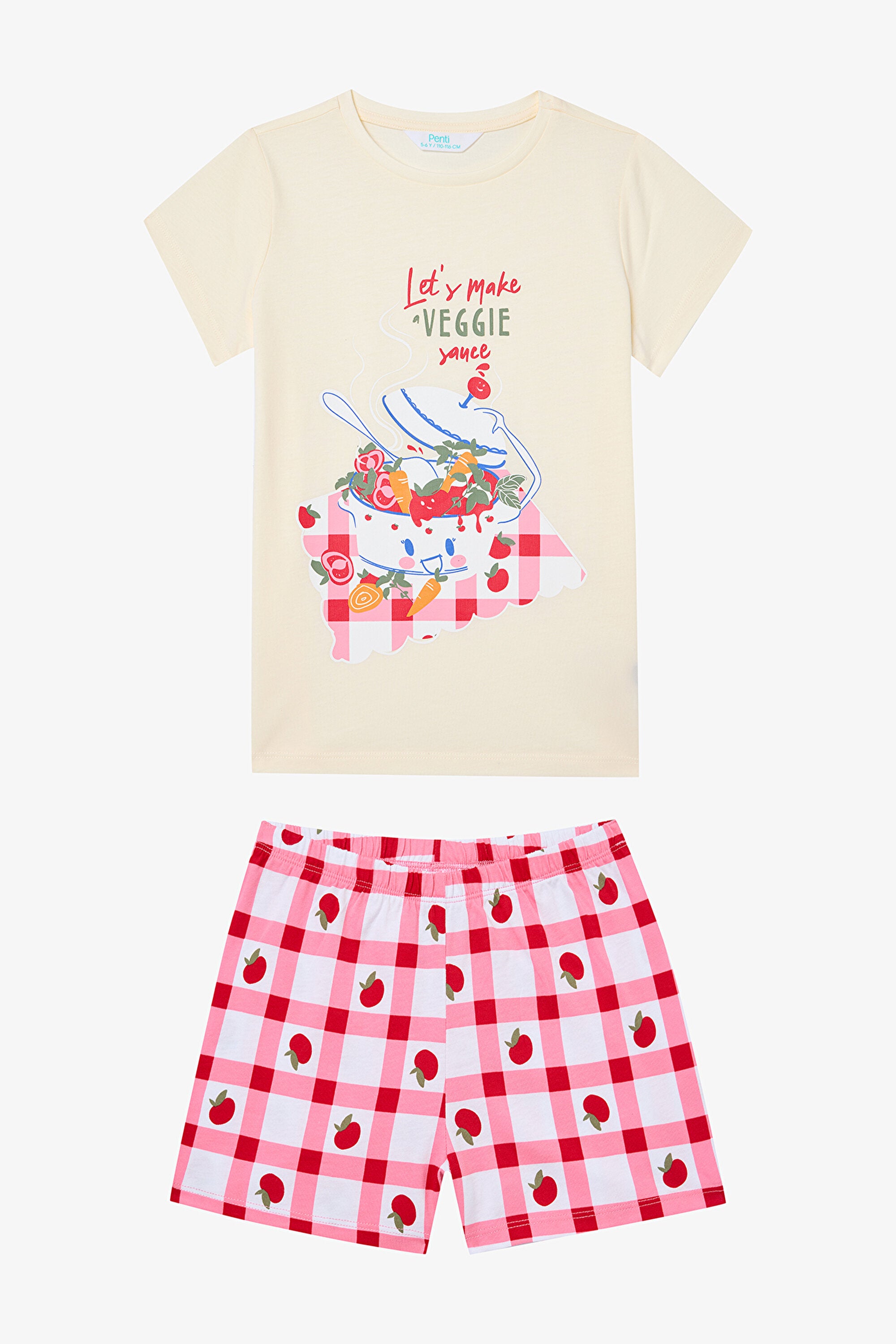 Girls Tomato Sauce Multicolored 2-Piece Pajama Set