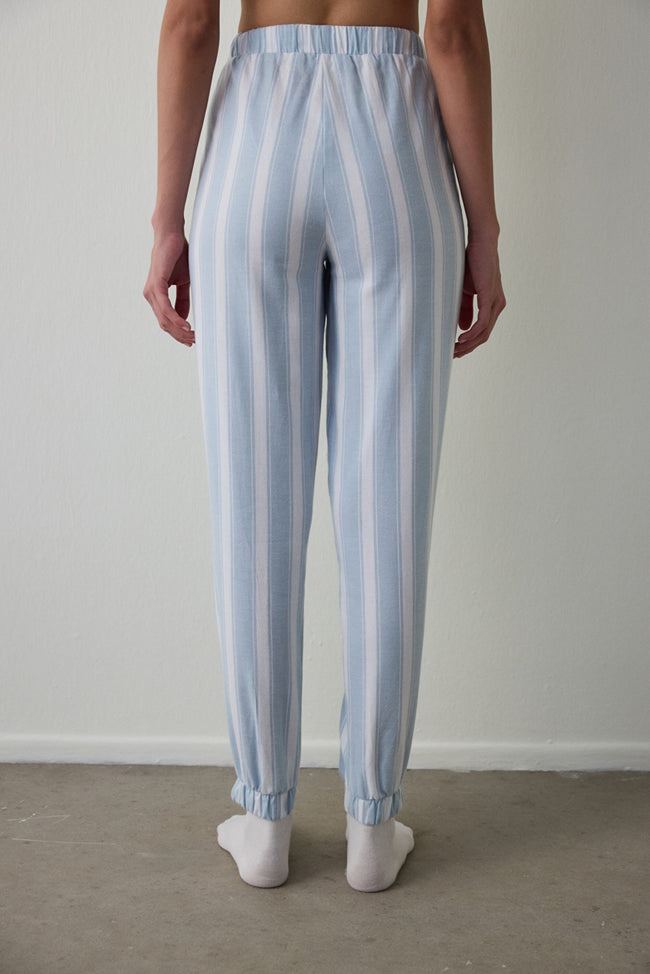Light Blue Magic Striped Cotton Pajama Bottoms with Tie Detail Main Image