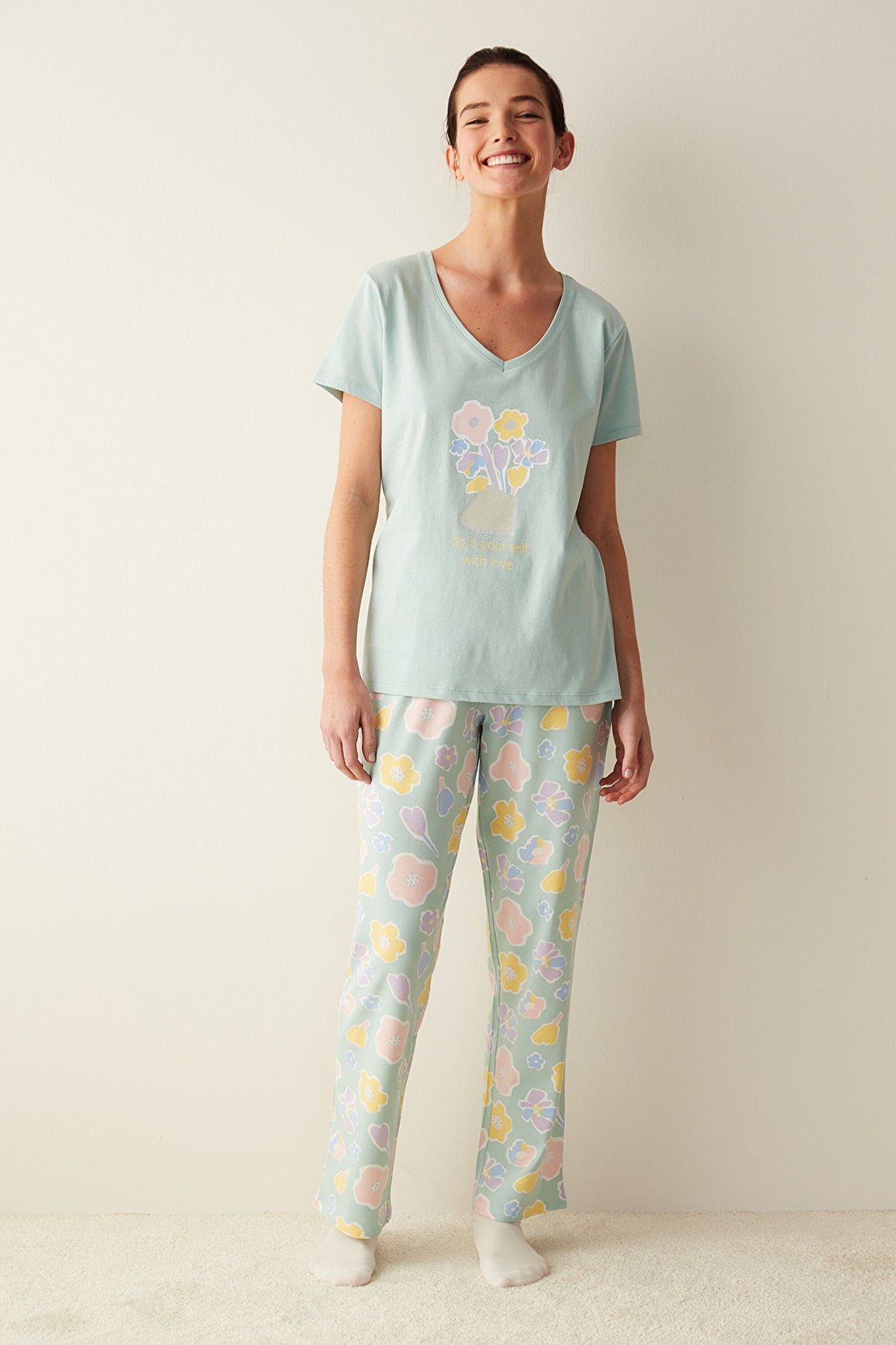 With Love Mint Green Trouser Pajama Set