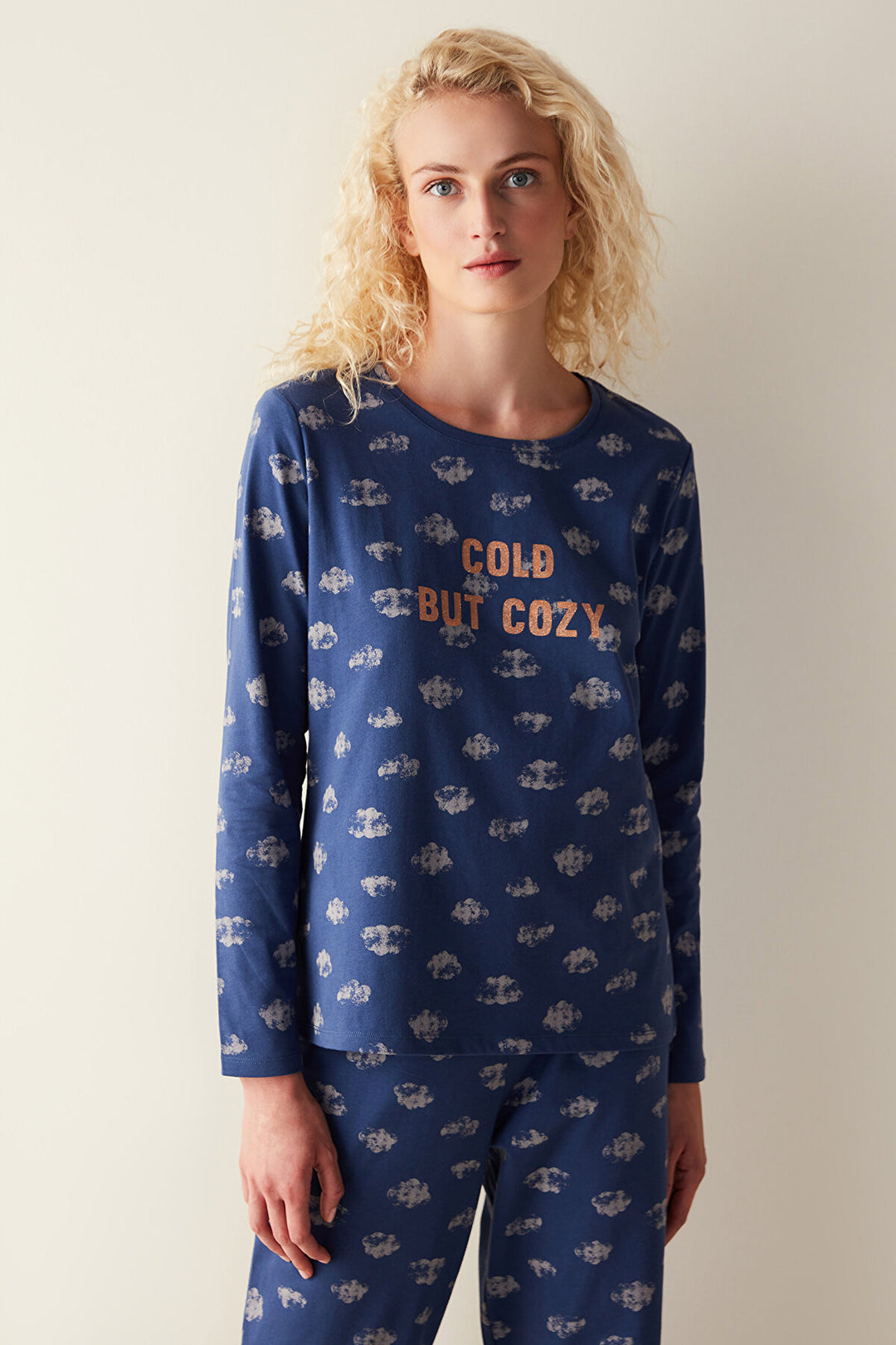 Cozy Long Sleeve Navy Blue Pajama Set