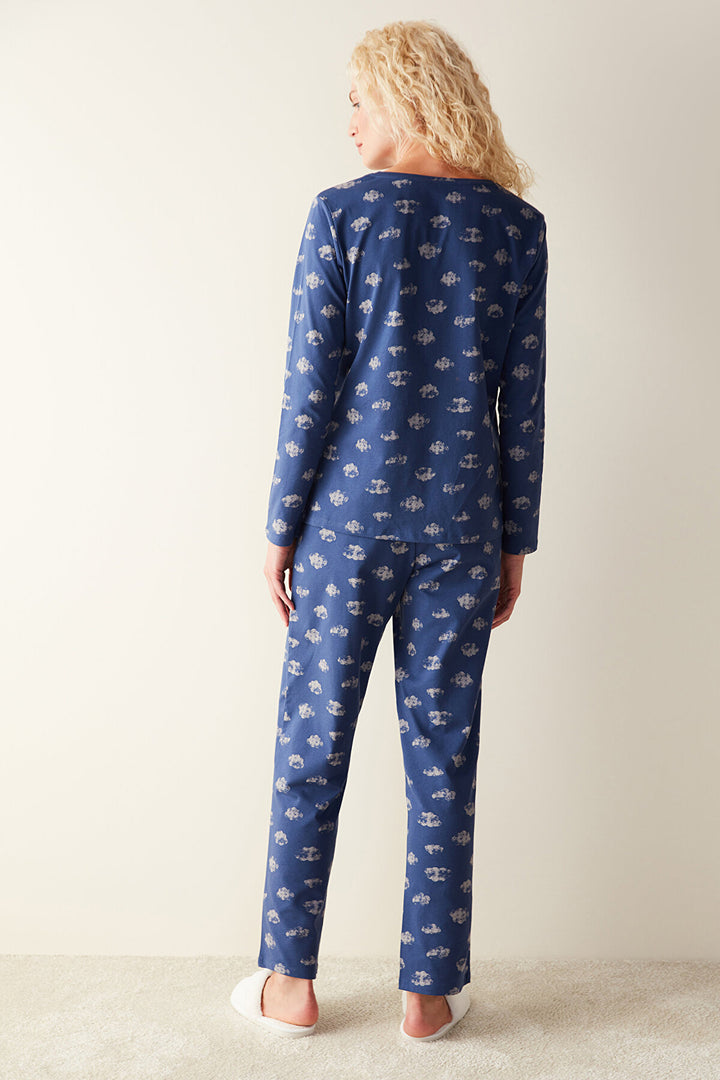 Cozy Long Sleeve Navy Blue Pajama Set