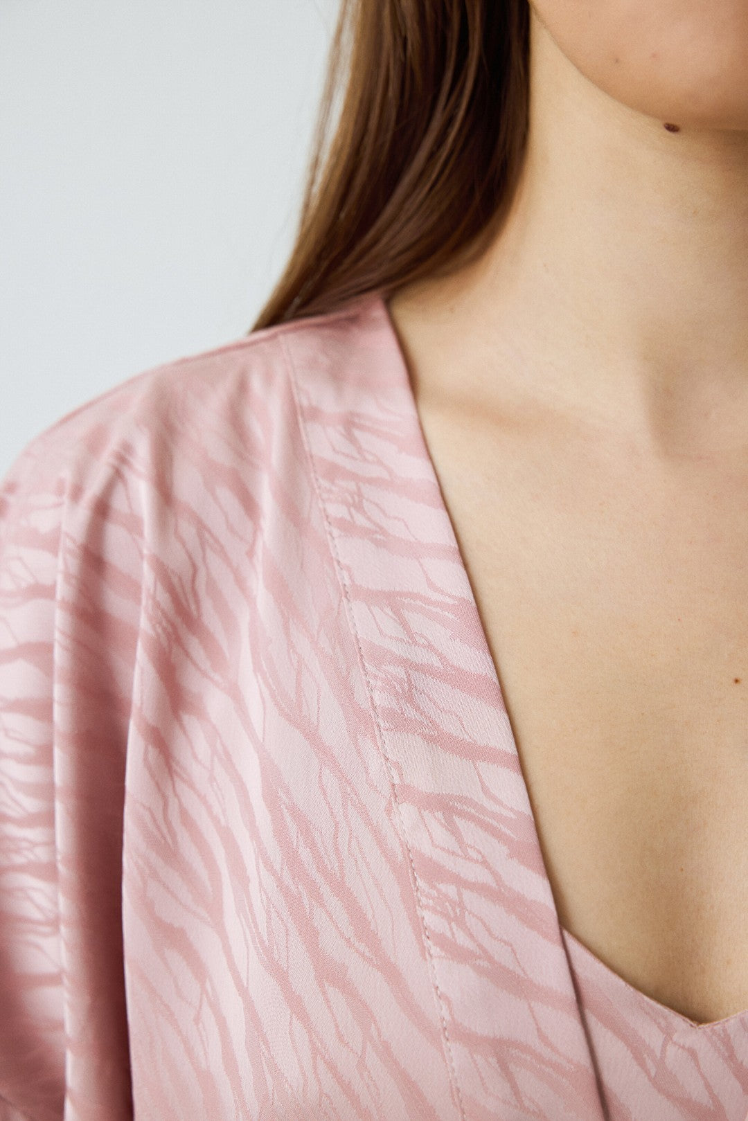 Dusty Rose Emma Zebra Patterned Satin Long Sleeve Dressing Gown