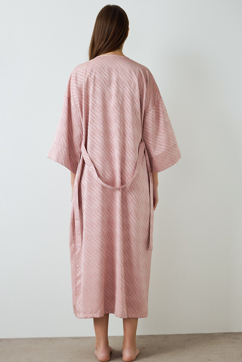Dusty Rose Emma Zebra Patterned Satin Long Sleeve Dressing Gown