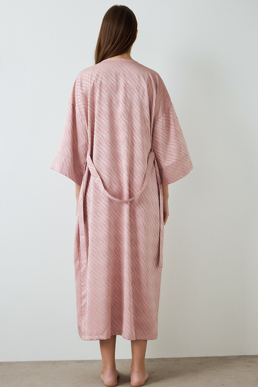 Dusty Rose Emma Zebra Patterned Satin Long Sleeve Dressing Gown