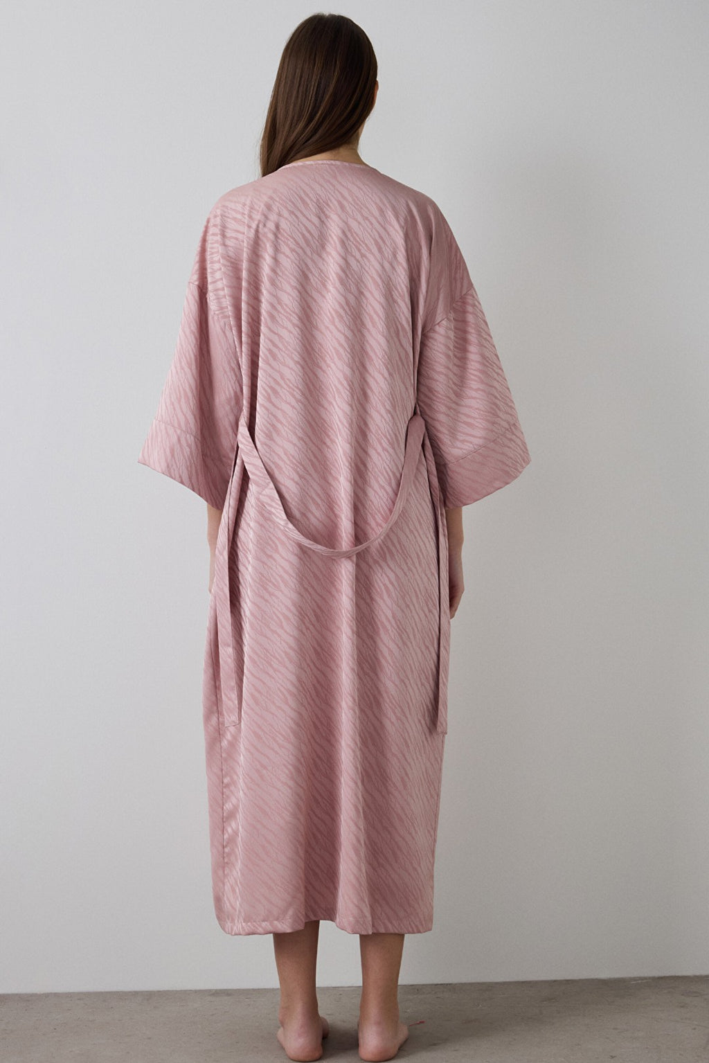 Dusty Rose Emma Zebra Patterned Satin Long Sleeve Dressing Gown