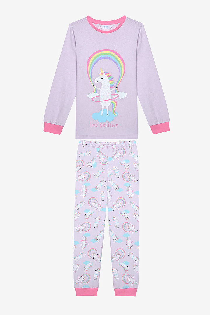 Cotton Girls Playful Unicorn 2-Piece Multicolored Pajama Set