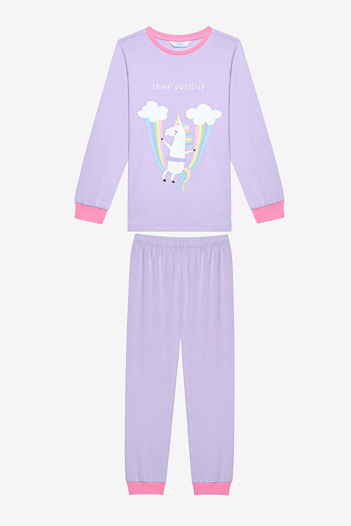 Cotton Girls Playful Unicorn 2-Piece Multicolored Pajama Set