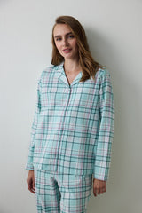 Mint Ellie Plaid Shirt Collar Long Sleeve Pajama Set