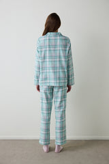Mint Ellie Plaid Shirt Collar Long Sleeve Pajama Set