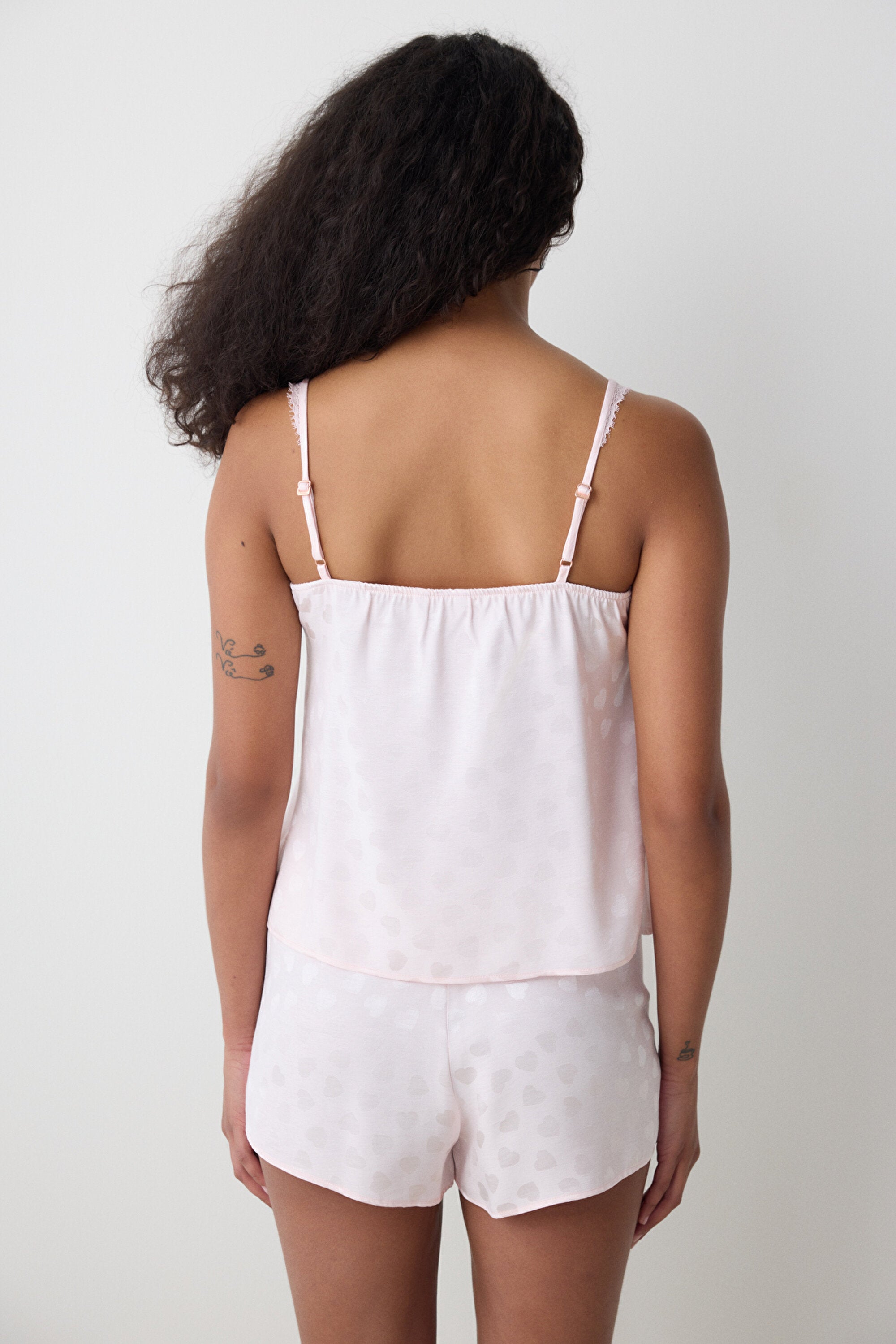 Pink Heart Satin Shorts Pajama Set - Penti Loves Paris Collection