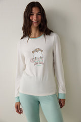 Gardenya Sleep-In Slogan Printed Crew Neck Long Sleeve Pajama Set
