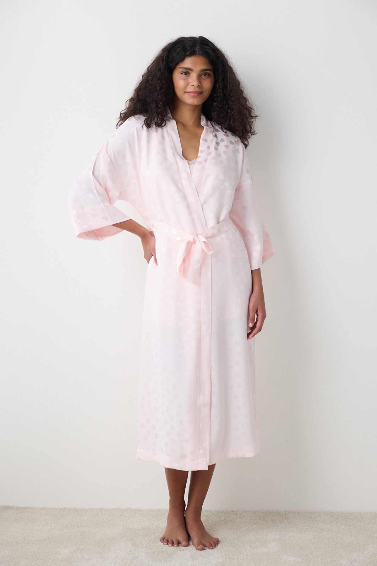 Pink Heart Satin Dressing Gown - Penti Loves Paris Collection