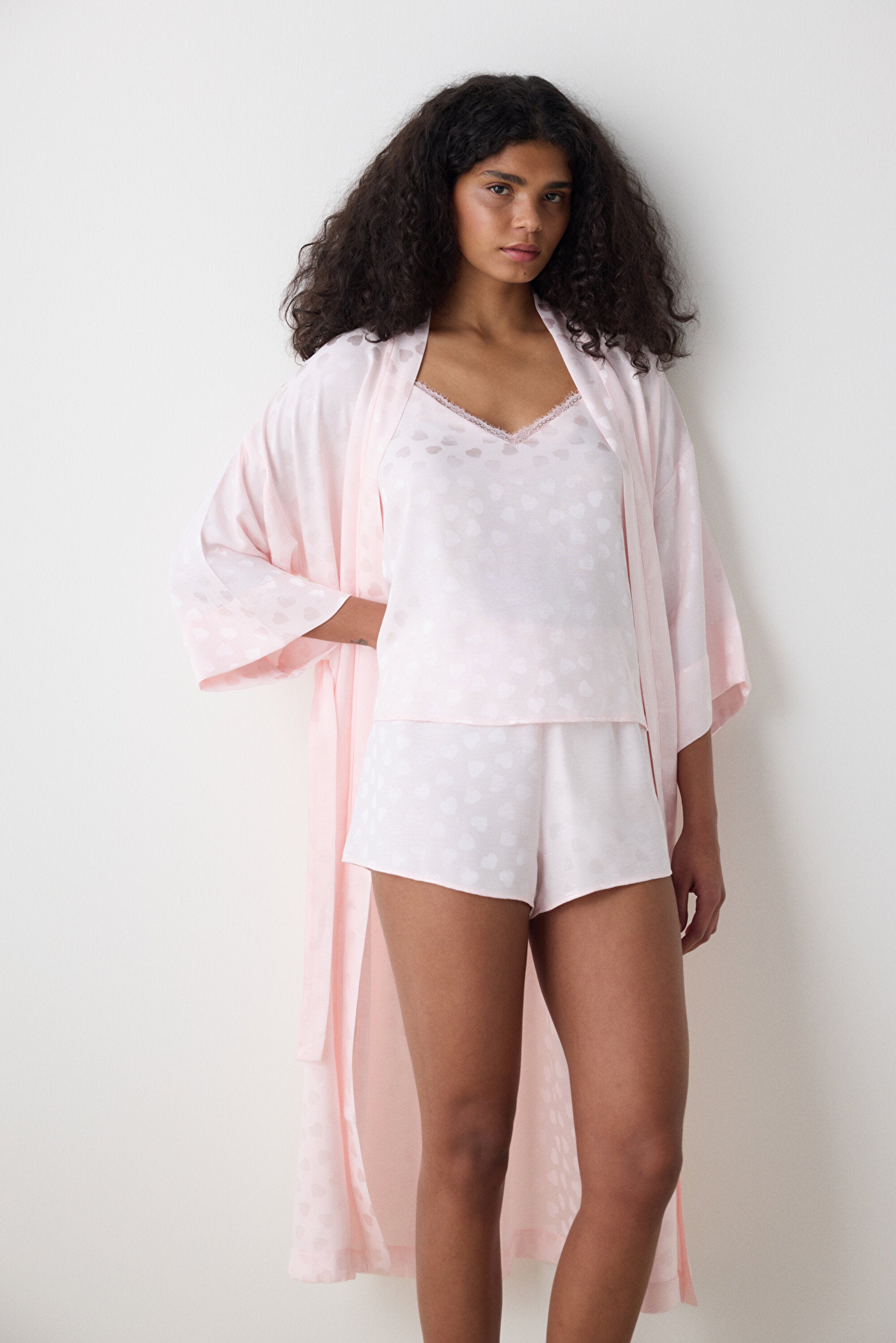 Pink Heart Satin Dressing Gown - Penti Loves Paris Collection