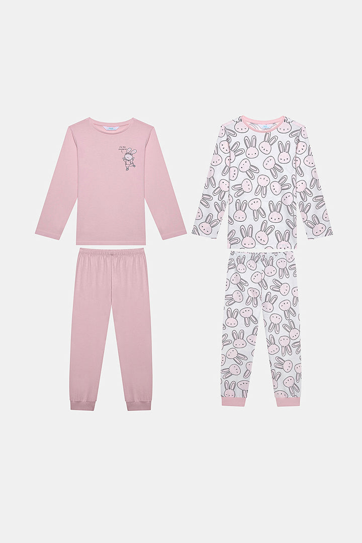 Cotton Girls Bunnies Multicolored 2-Piece Pajama Set