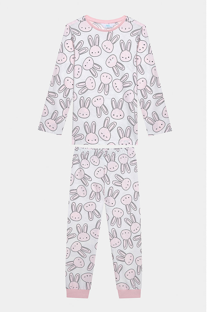 Cotton Girls Bunnies Multicolored 2-Piece Pajama Set