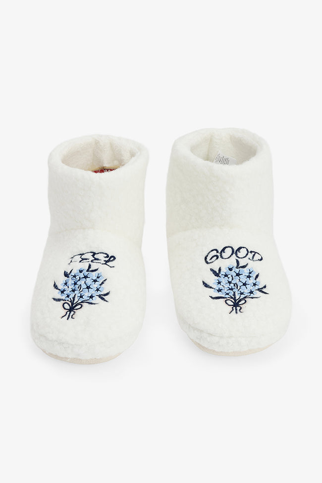 Off White Feel Good Slogan Embroidered Slippers Hover Image