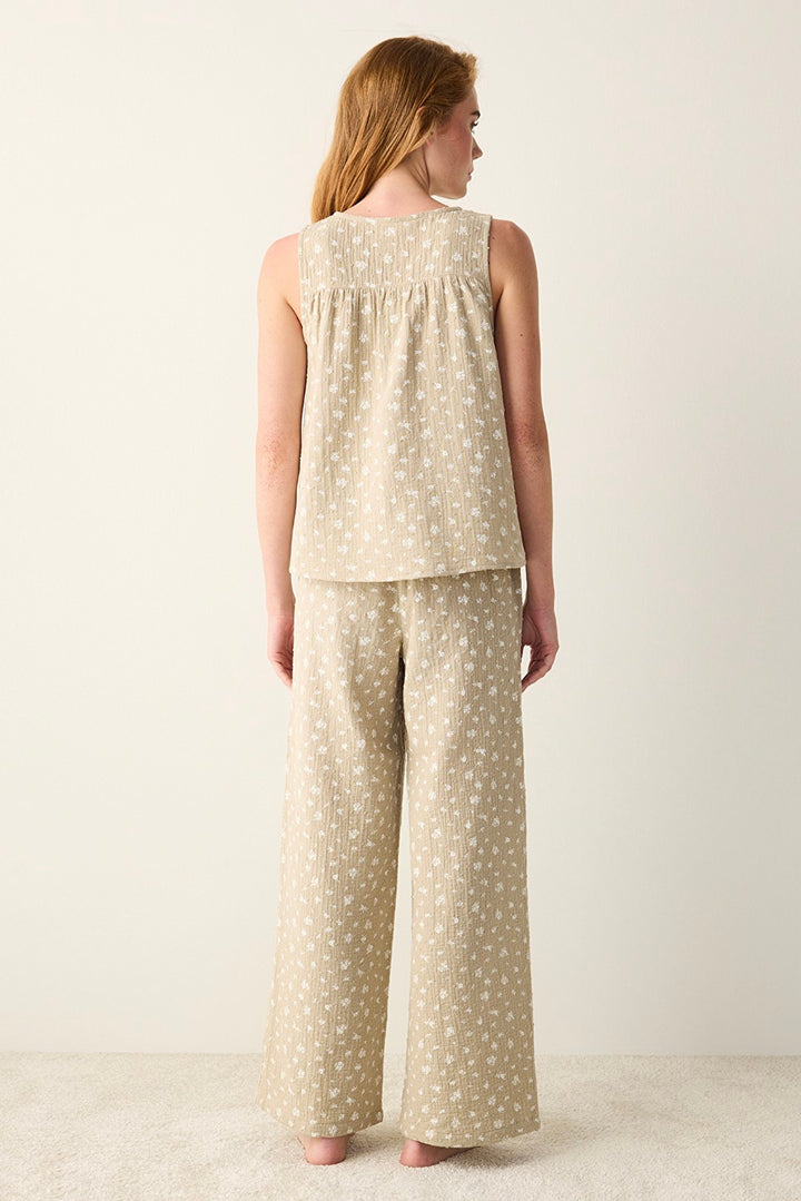 Floral Muslin Light Green Trousers