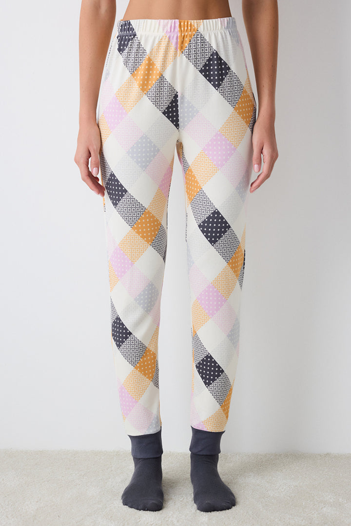 Colorful Gingham Thermal Multicolored Pants Pajama Bottoms