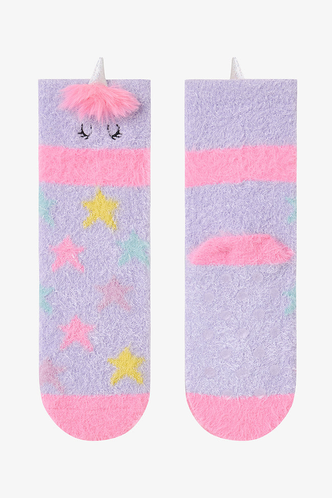 Lilac Girls Unicorn Embroidered Accessory Non-Slip Sole Home Slippers Hover Image