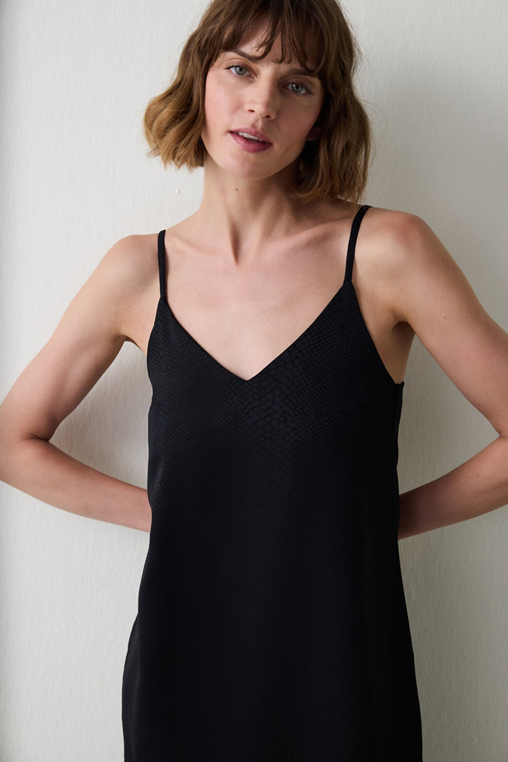 Black Fleur Satin V-Neck Adjustable Strap Long Nightgown