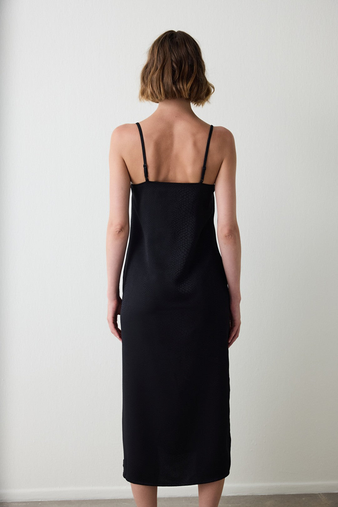 Black Fleur Satin V-Neck Adjustable Strap Long Nightgown