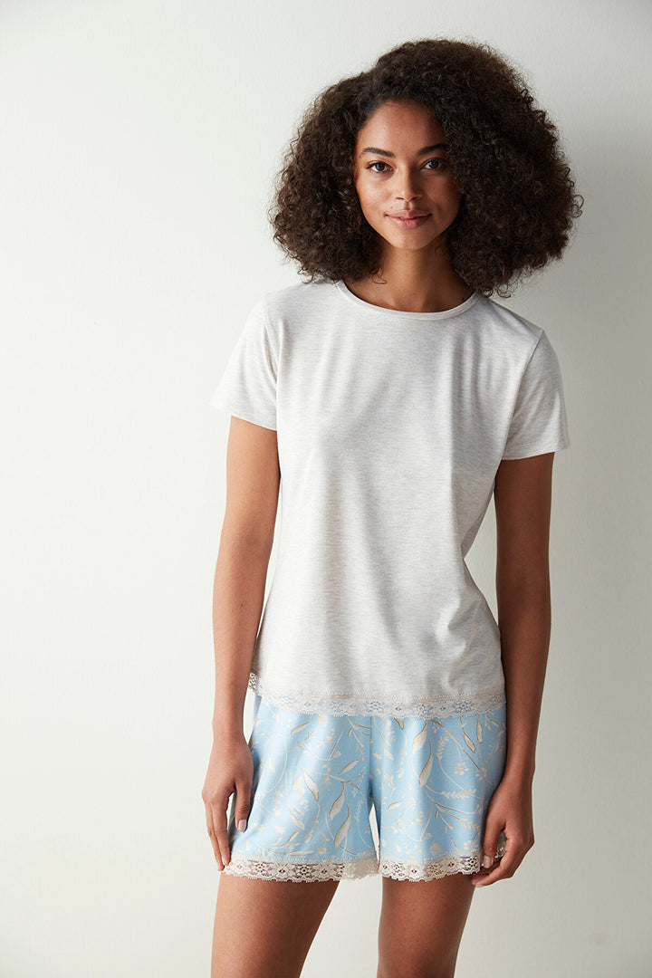 Maye Solid T-Shirt Beige Pajama Top