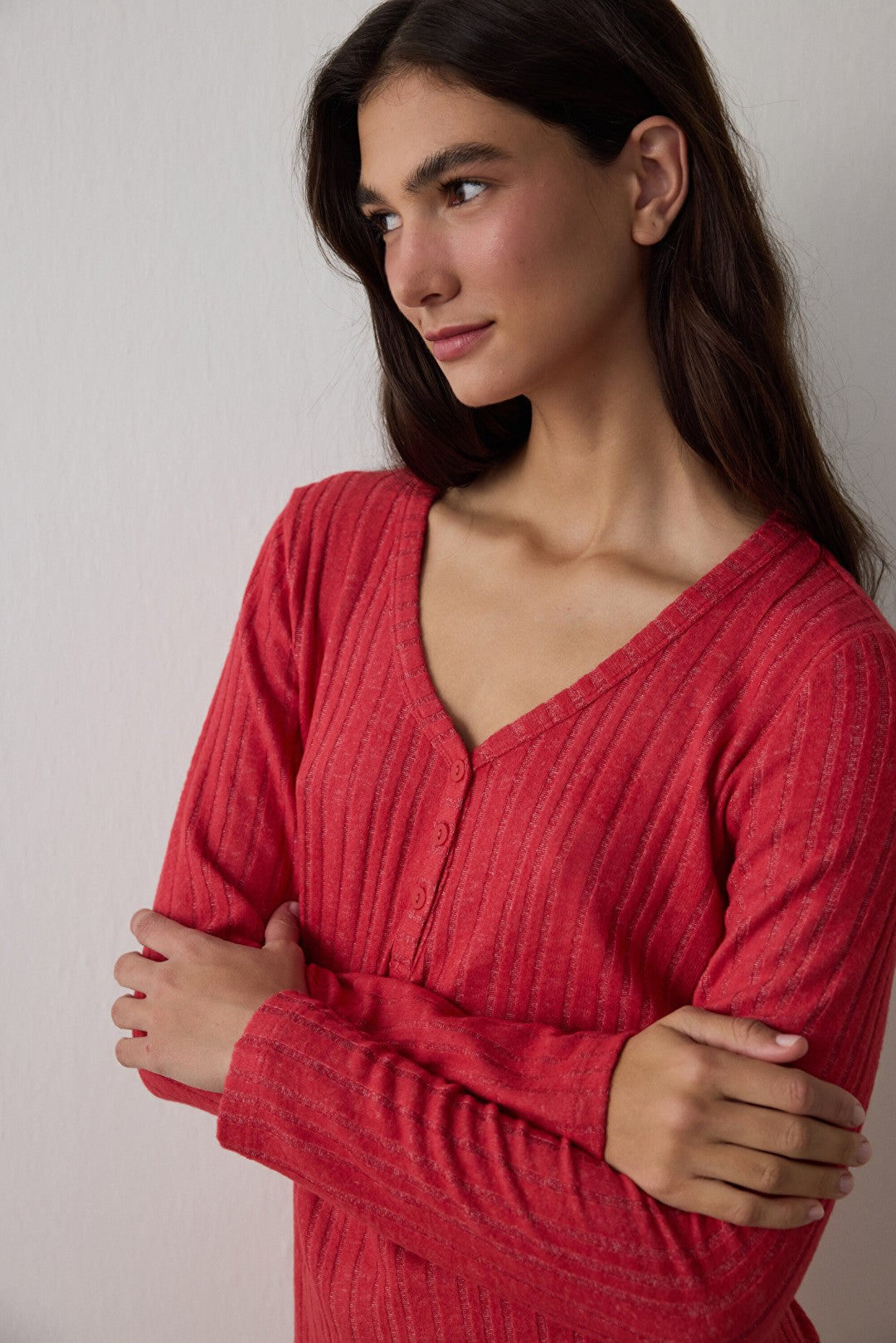 Red Cozy Time Plaid V-Neck Pajama Set