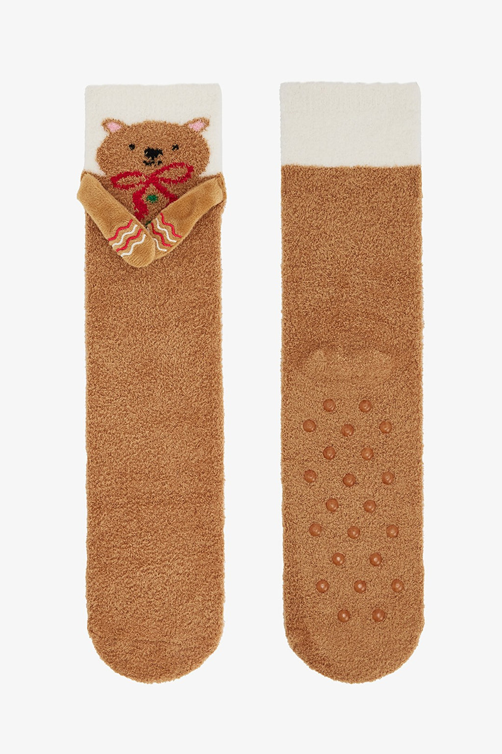 Tan Gingerbread Embroidered Christmas Themed House Slippers