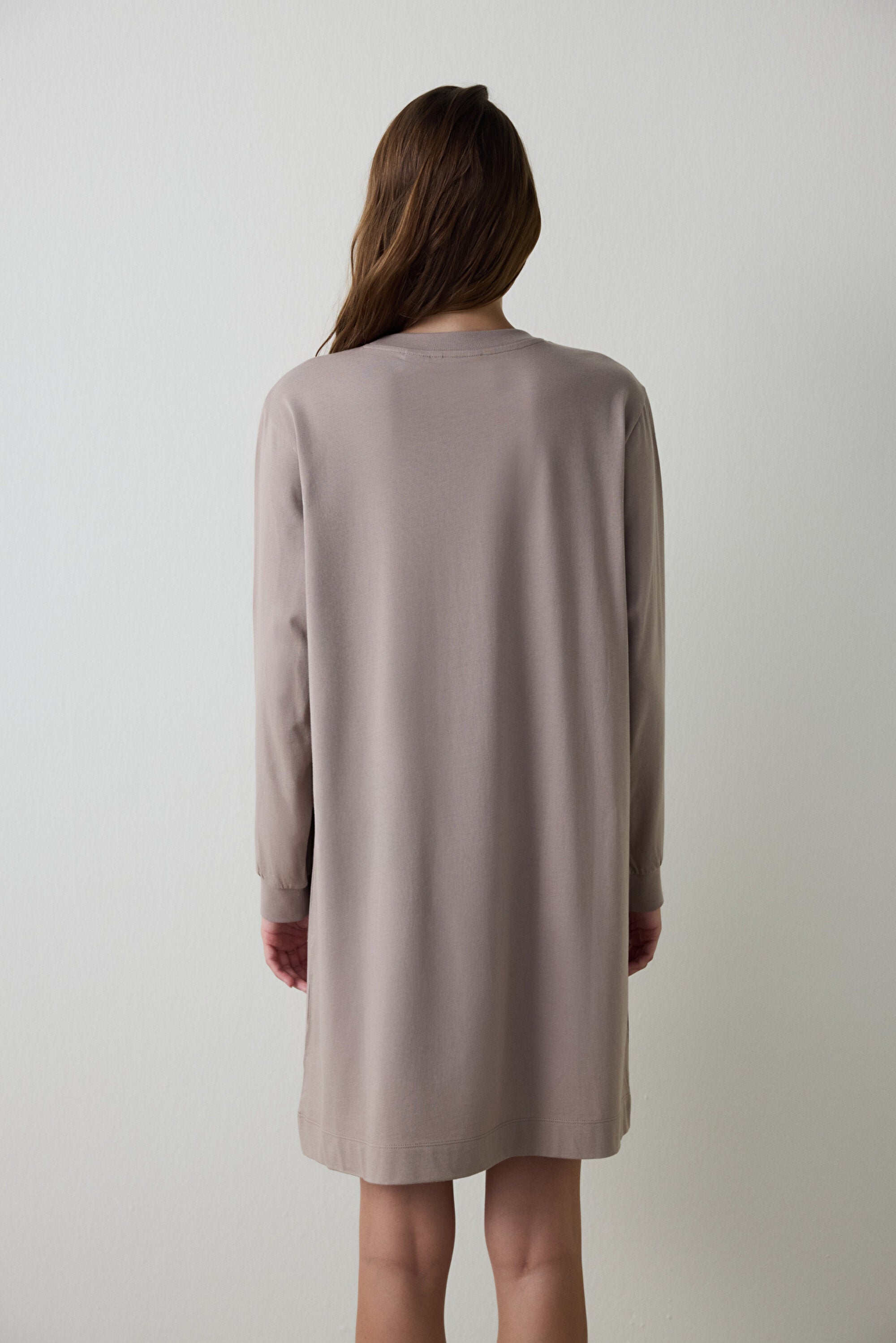 Dark Beige Just Chill Mickey Mouse Printed Cotton Long Sleeve Nightgown