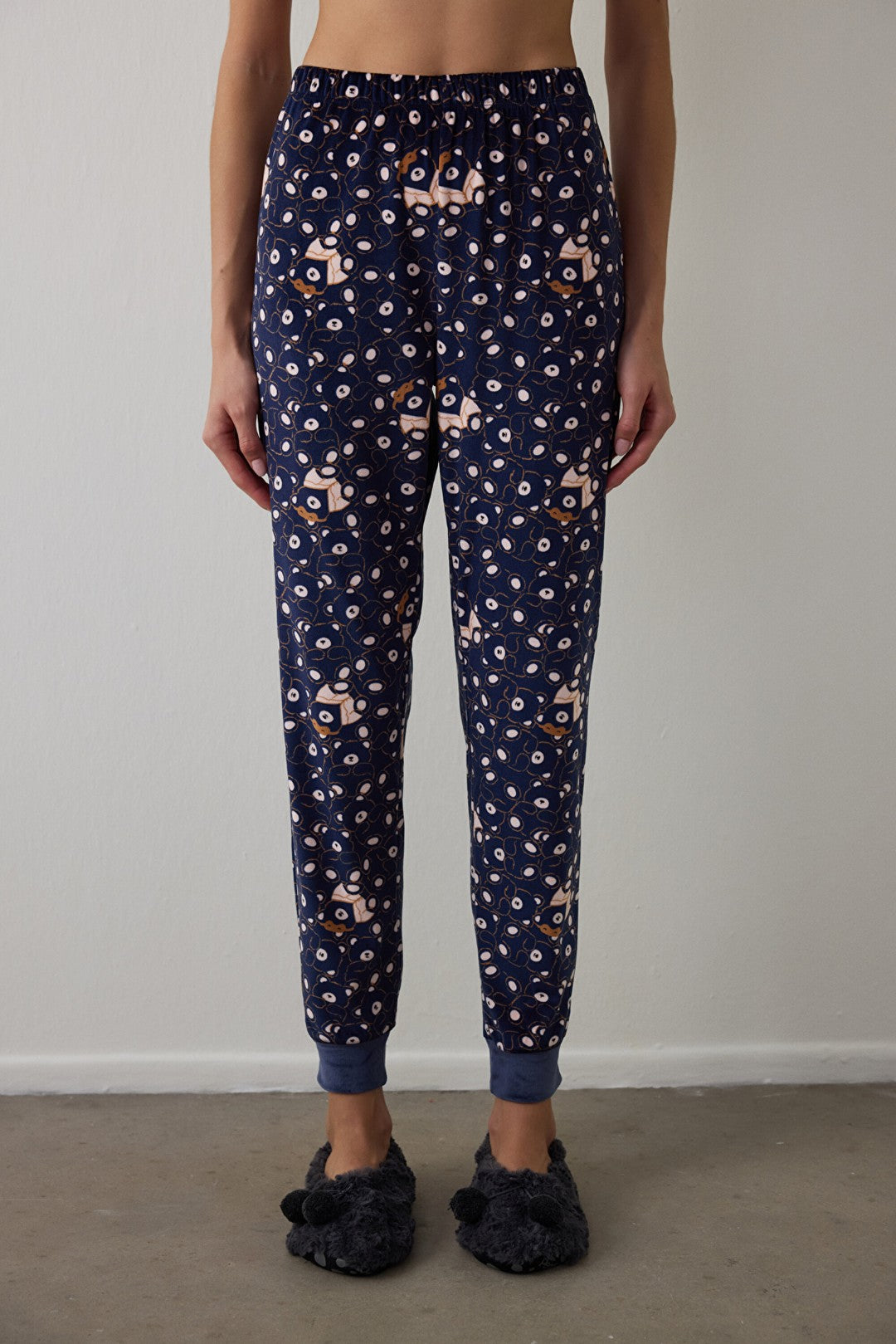 Navy Blue Pajama Bottoms with Bear Pattern
