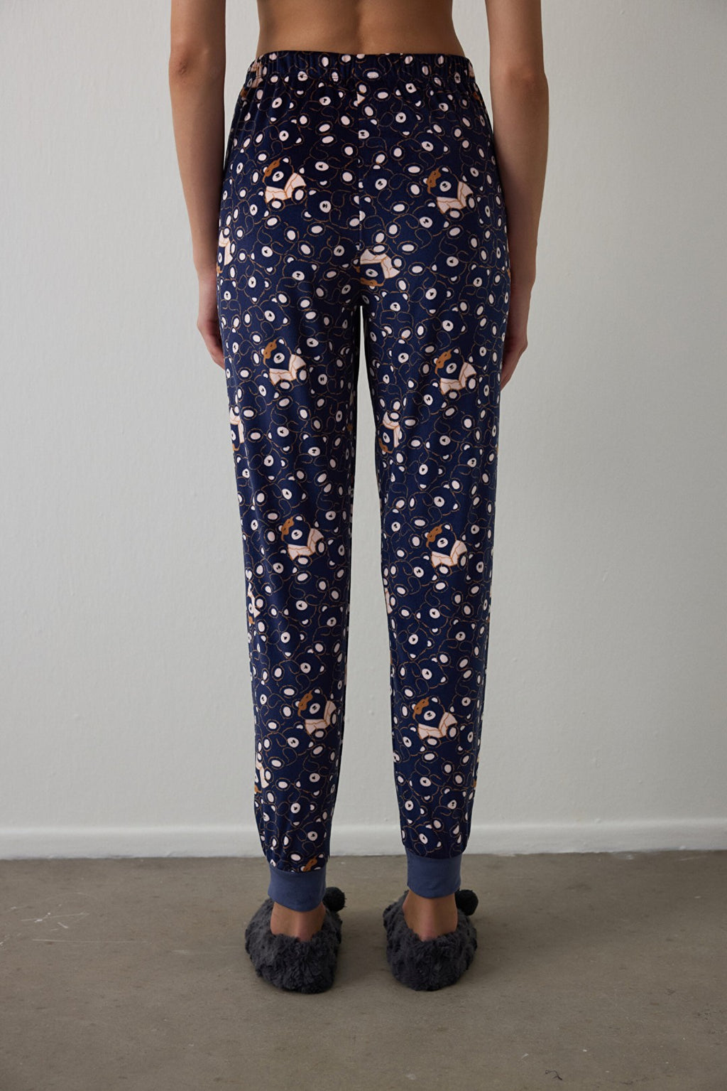 Navy Blue Pajama Bottoms with Bear Pattern
