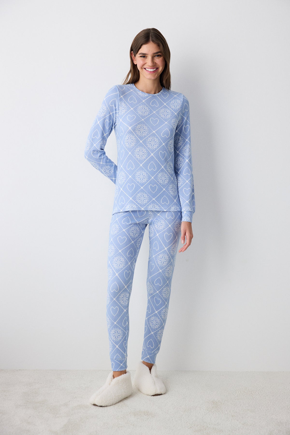 Winter Love Thermal Blue Pants Pajama Set
