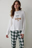 Off-White With Love Slogan Print Thermal Sweatshirt Pajama Top