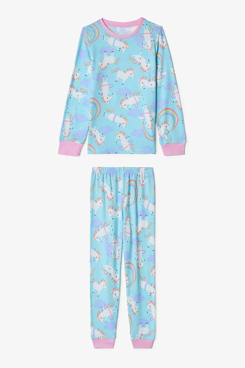 Light Blue Girls Unicorn Patterned Pajama Set