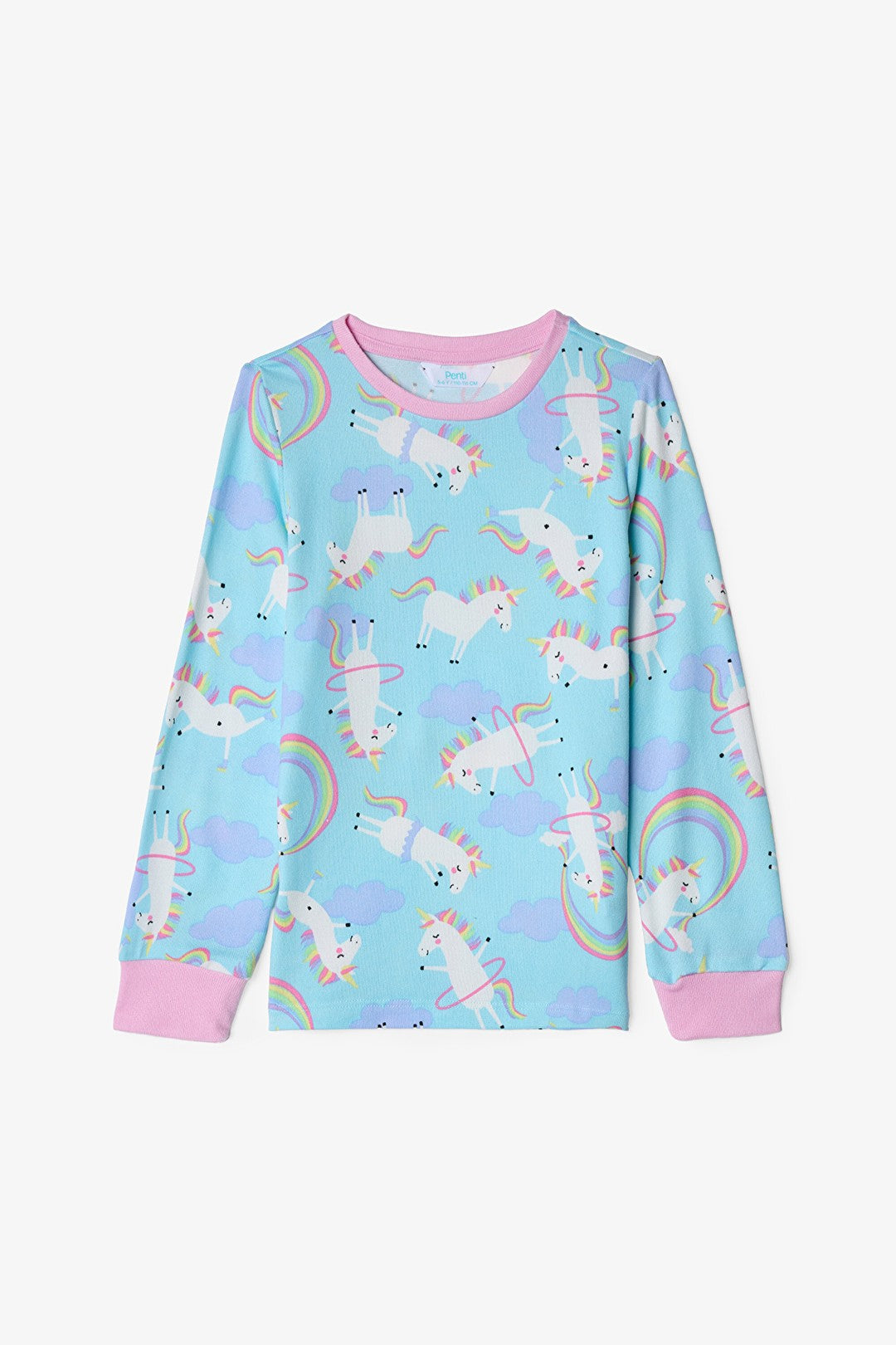 Light Blue Girls Unicorn Patterned Pajama Set