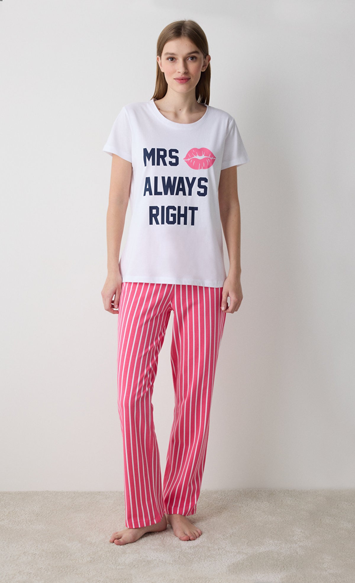 Always Right Pants Optic White Pajama Set - Penti Loves Paris Collection